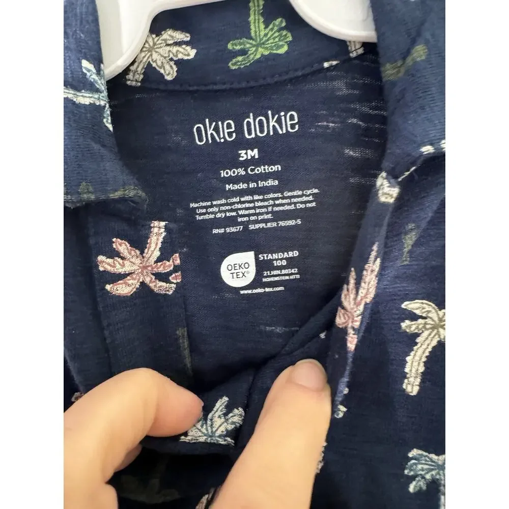 Okie‎ Dokie Neck & Shorts 3M 8-12.5 Lbs Navy/ Colorful Palm Trees 2 Pc Set